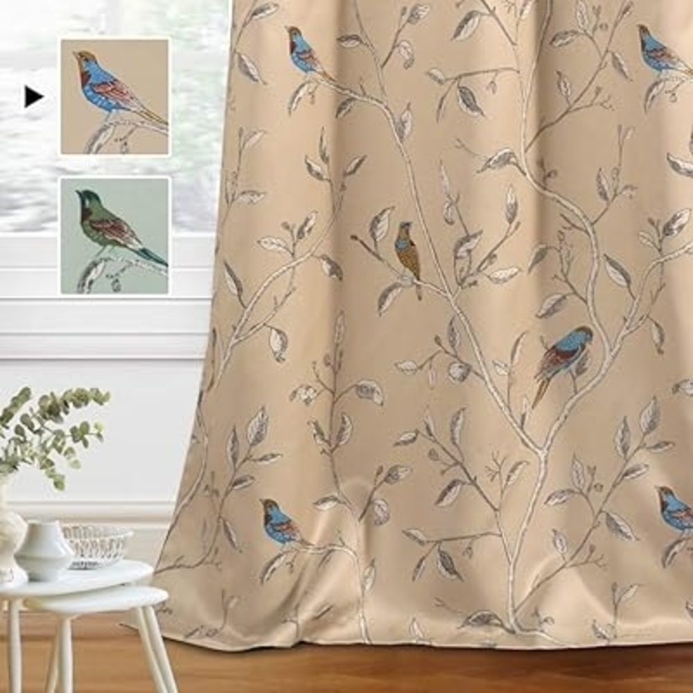 Bird Patterned Beige Curtains| 50X62